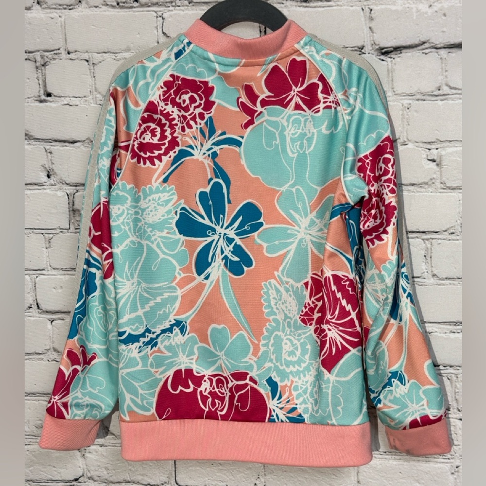Adidas Pink and Blue Bomber Jacket with Floral Design Size XS (7/8) - Picture 3 of 7